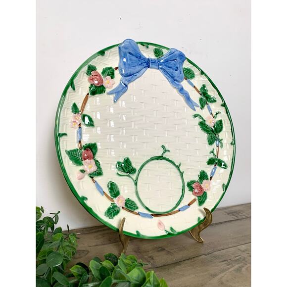 Vintage Haldon Group Japan Ceramic Serving Platter Basketweave Bow Cottagecore - Picture 3 of 12